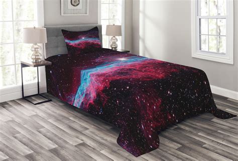 Pink Bedspread Set Twin Size Science For Kids Outer Space Galaxy Print