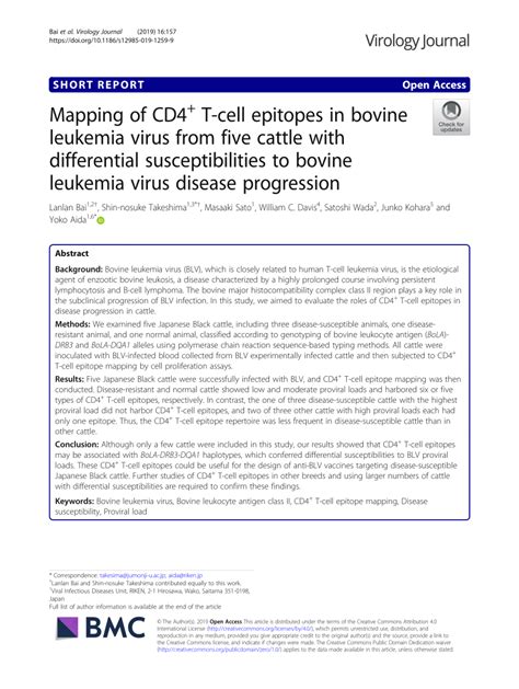 Pdf Mapping Of Cd4 T Cell Epitopes In Bovine Leukemia Virus From