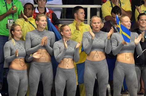 Colorful Fans At Rio Supporters Of Swedish Swimmer Sarah Sj Str M Have Her Name Written On
