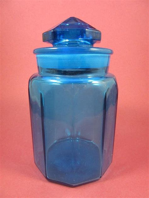 Set 5 Vintage Colonial Cobalt Blue Glass Apothecary L E Smith Canister Jars 1754141523