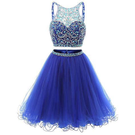 Jewel Neck Illusion Sequins Crystal Prom Dress Shining Two Piece Low