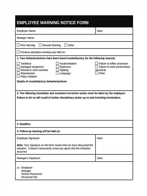 Free 7 Sample Warning Notice Forms In Ms Word Pdf