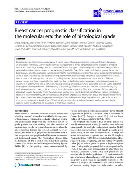 Pdf Breast Cancer Prognostic Classification In The Molecular Era The