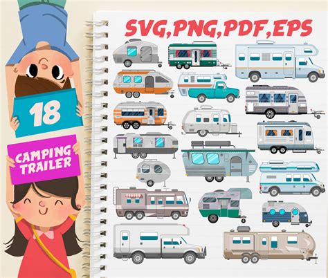 Camper Trailer Bundle Svgcamping Clipart Outdoors Cutfile Caravan