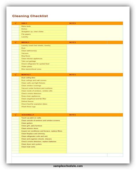 Office Cleaning Checklist Template Excel Free Download