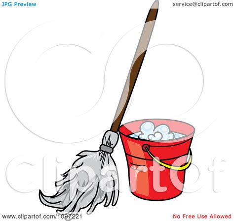 Clipart Mop Resting Against A Red Cleaning Bucket Royalty Free Vector