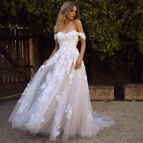 Lace Wedding Dress Off The Shoulder A Line Bride Dress Etsy