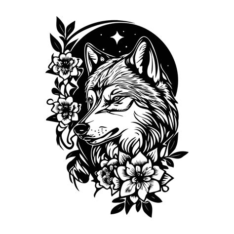 Wolf With Flowers Wolf Head Wolf Flower Tattoo 22666555 Vector Art At