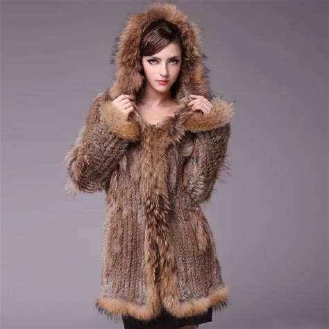 euro fashion women fur coat real rabbit fur knitted thicken warm outerwear genuine raccoon fur
