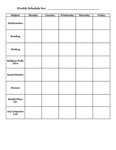 School Weekly Schedule Template School Planner Template Class