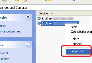 For windows xp, vista, 7, 8, 8.1, 10, server, linux and for mac os. Open the "Scanners and Cameras" and Properties. | Brother
