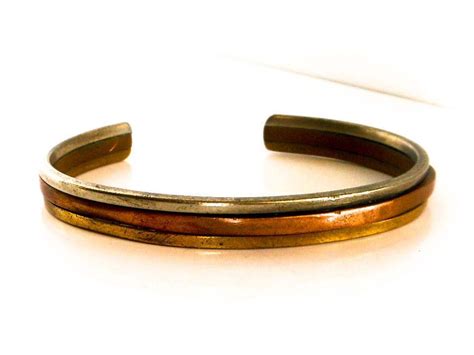Vintage Copper Cuff Bracelet Silver Plate Brass And Copper Etsy
