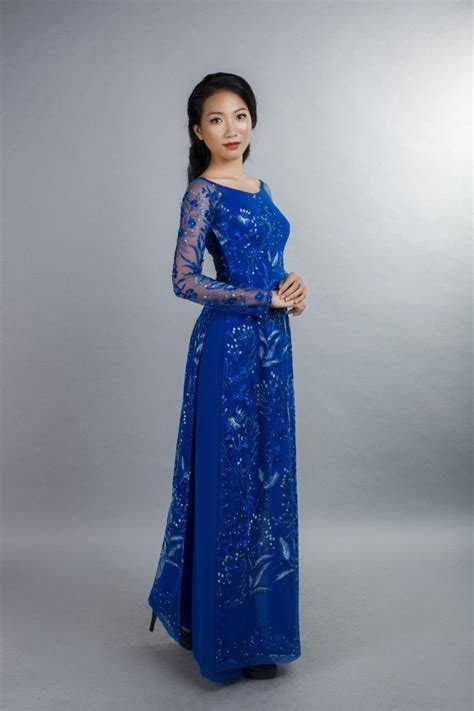 Royal Blue Lace And Chiffon Ao Dai Marknvy Fashion Ao Dai Vietnamese Long Dress