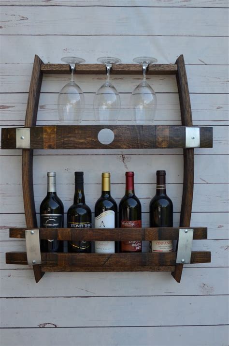 Wine Bottle Wine Rack With Glass Holder Etsy Wine Barrel Decor