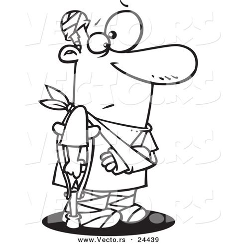 Vector Of A Cartoon Accident Prone Man With Bandages And A Crutch