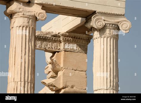 Ionic Columns Of The Erechtheum In The Acropolis Of Athens In Greece