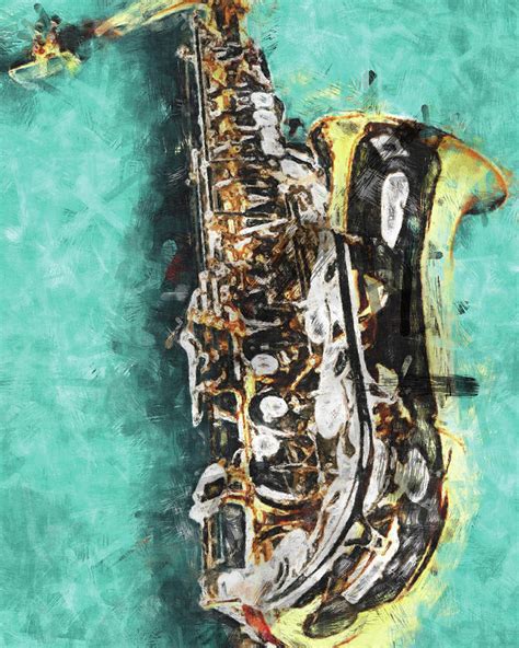 Saxophone On Turquoise Painting By Flo Karp Fine Art America