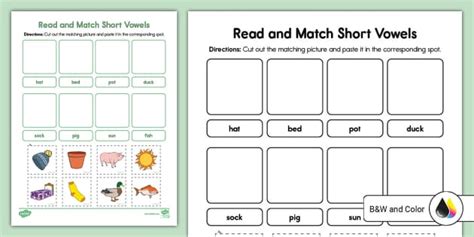 Read And Match Short Vowels Activity Teacher Made Twinkl