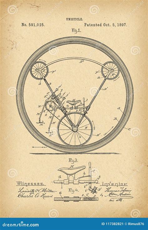1900 Patent Velocipede Tandem Bicycle Archival History Invention Stock