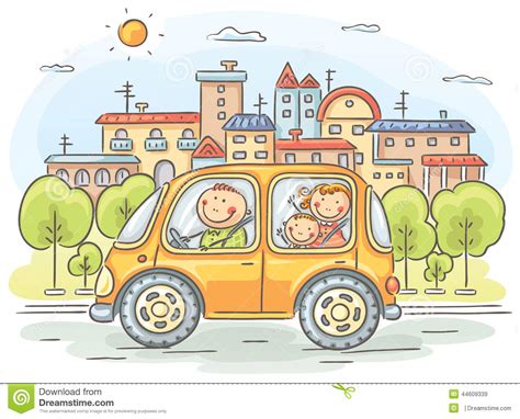 旅行乘汽车的愉快的家庭 向量例证 插画 包括有 国内 道路 结构树 系列 愉快 向量 城镇 44609339
