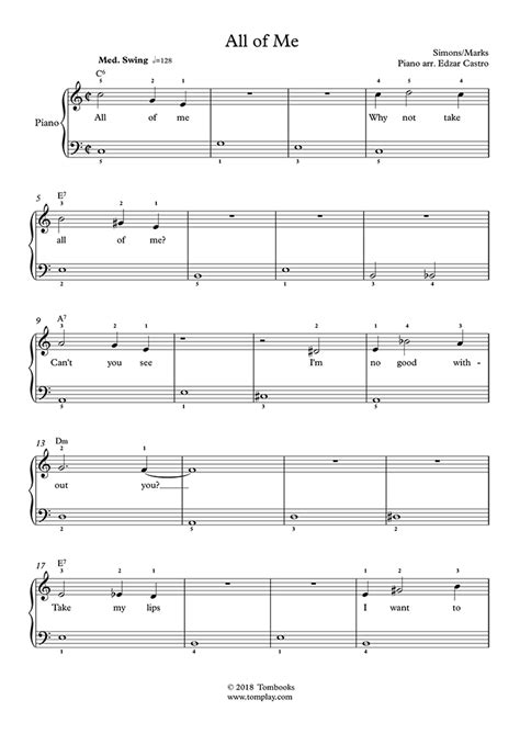 All Of Me Very Easy Level Solo Piano Marks And Simons Piano Sheet