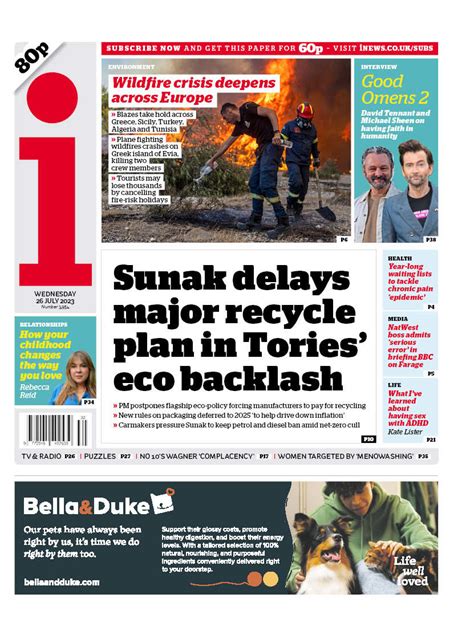 I Front Page 26th Of July 2023 Tomorrow S Papers Today