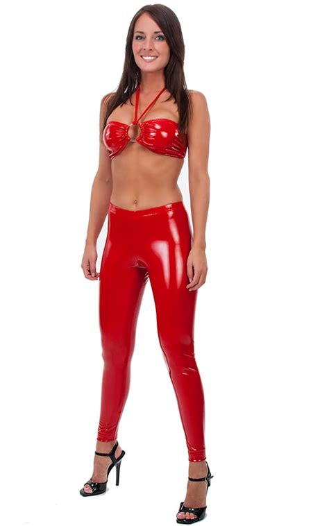 ring bandeau swimsuit top in stretch gloss red vinyl