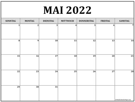 Mai 2022 Kalender Auf Deutsch Kalender 2022