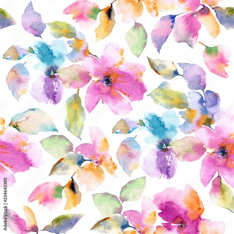 Seamless Floral Pattern Watercolor Flowers Background Colorful