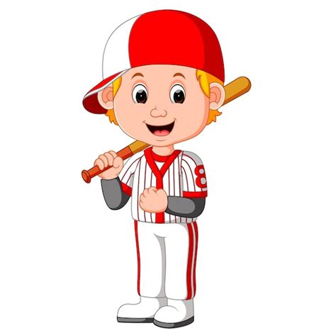 Cartoon Boy Playing Baseball Premium Vector