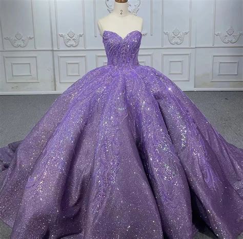 Shimmering Strapless Sweetheart Purple Princess Beaded Sequin Special