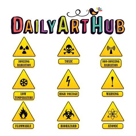 Lab safety symbols are standard figures posted in the laboratory to prevent any kind of accidents. Laboratory Warning Signs Clip Art Set - Daily Art Hub ...