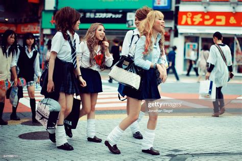 Japanese School Girls With Funky And Crazy Hair Styles And Mini