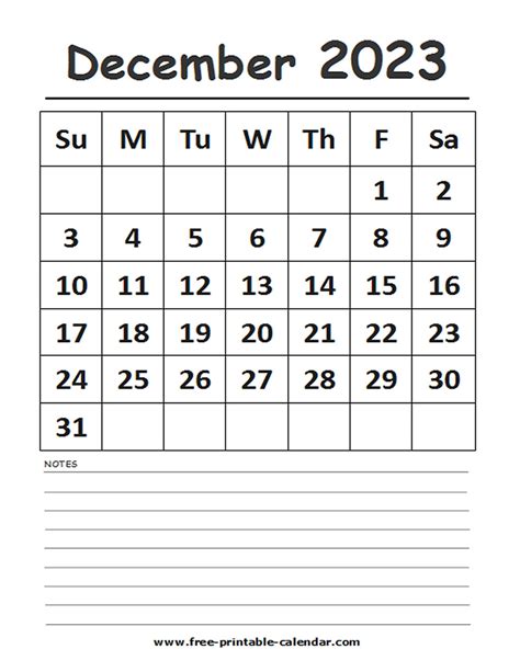 2023 Calendar December Printable Free Printable