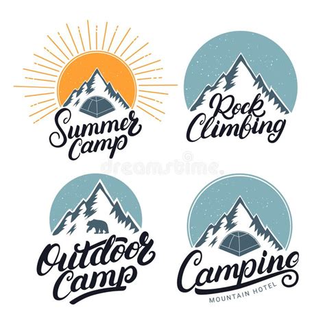 set of camping summer camp outdoor and rock climbing vintage logos emblems labels badges