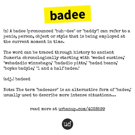 urban dictionary on twitter badee n a badee pronounced buh dee or baddy can refer to