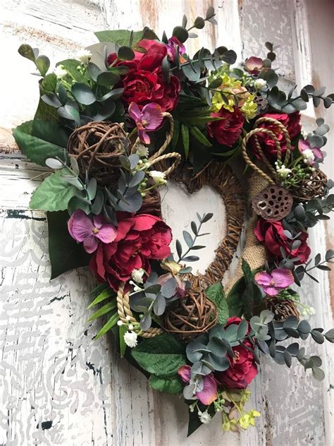 Heart Shaped Wreath Door Wreath Etsy Heart Shaped Wreaths Door