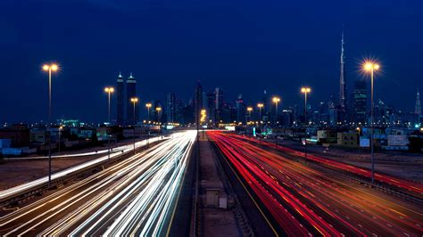 Dubai Nightscape Long Exposure Traffic Cityscape Hd Wallpapers