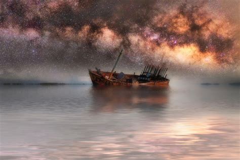 Milky Way Galaxy In Sky Above Old Shipwreck Photo Photograph Cool Wall