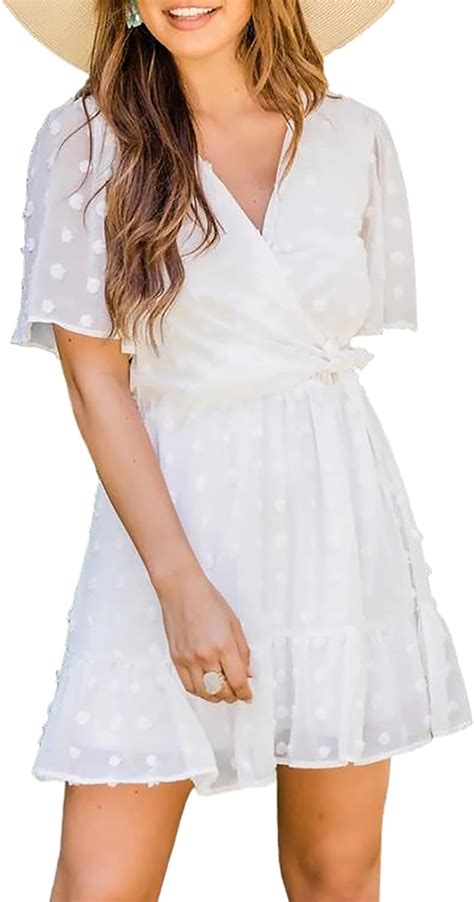 fobexiss women s summer elegant solid color ruffle sleeve mini short dress flowy layered swiss