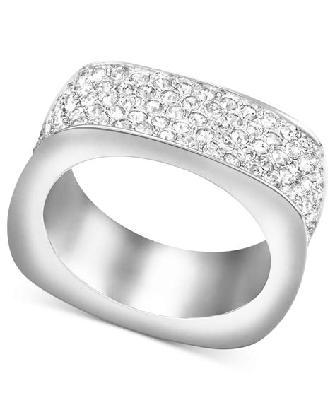 Swarovski Rhodium Plated Pave Crystal Square Ring In White Lyst