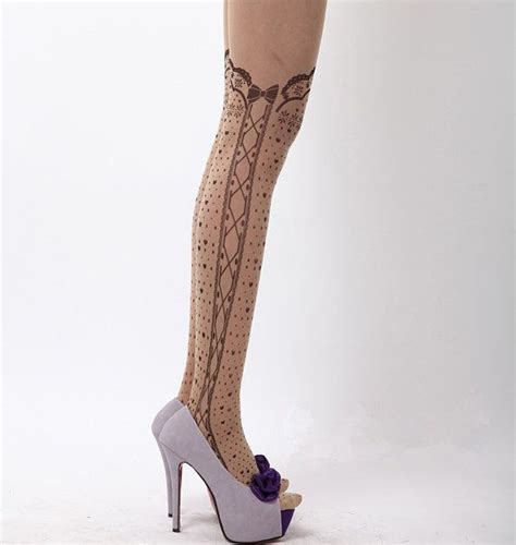 Nude Vintage Black Lace Flower Leg Chain Tattoo Sheer Pantyhose Women S