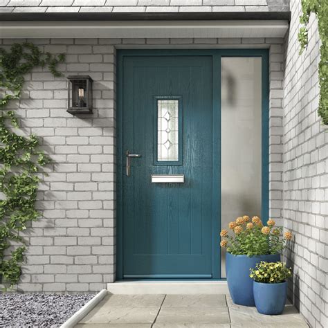 Azure Blue Contemporary Composite Door With Matching Frame Colour From