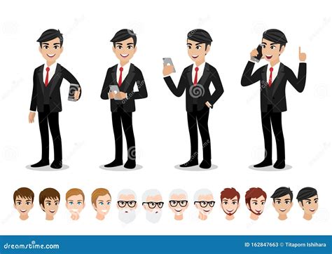 Businessman Cartoon Character Set Handsome Business Man In Office