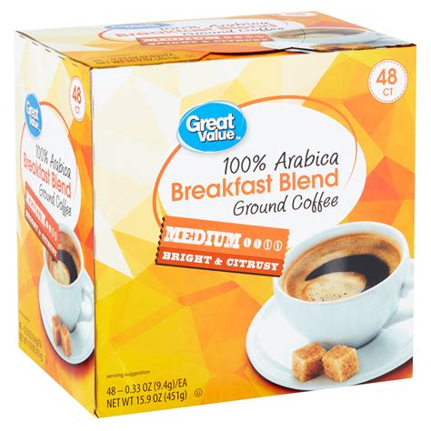 Great Value 100 Arabica Breakfast Blend Coffee Pods Medium Roast 48