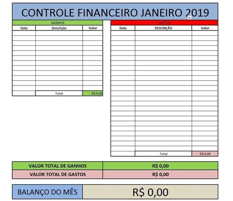 Planilha De Gastos Mensais Controle Financeiro Pessoal Excel R 1000