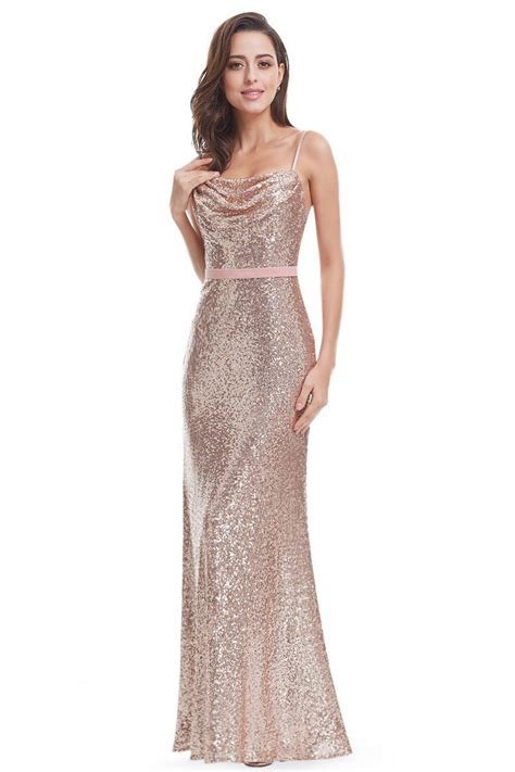 Sparkly Rose Gold Sequin Long Evening Party Dress 6674 Ep07087rg
