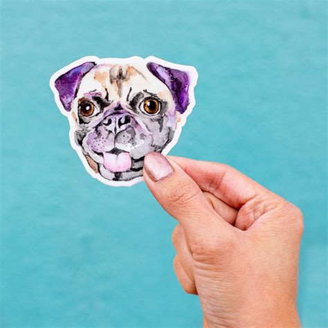 Pug Die Cut Vinyl Sticker Pug Face Sticker Watercolor Pug Etsy