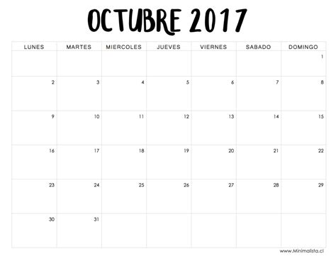 Calendario Octubre 2017 S Pinterest Octubre Calendario 2017 Para
