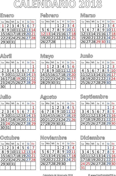 Calendario De Venezuela 2018 Gratis Descargar Calendar Printable